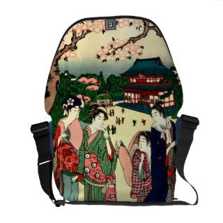 Vintage Ukiyo e Woodcut ~ Ueno Cherry Blossooms Messenger Bag