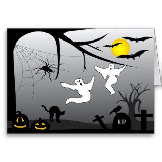 Halloween Ghost Graveyard Greeting Card
