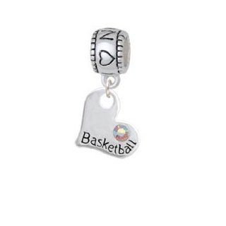 Silver Heart with ''Basketball'' and AB Crystal I Love Nursing Charm Bead Jewelry