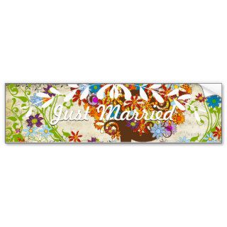 Whimsical Flower Tree Wedding Bumper Sticker