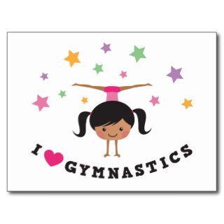 I love gymnastics cartoon girl, african american post cards