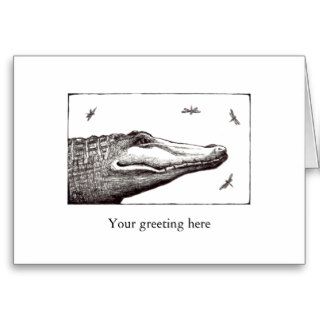 Alligator crocodile dragonflies fun art drawing cards