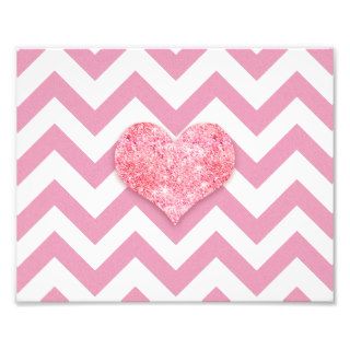 Glitter Pink Love Heart pink girly chevron pattern Photo Art