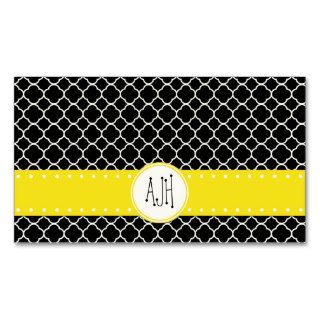 Artistic Quatrefoil Shape Black White Yellow Business Card Template