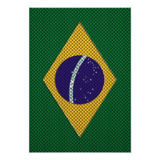 Flag of Brazil with Carbon Fiber Effect Personalized Invites