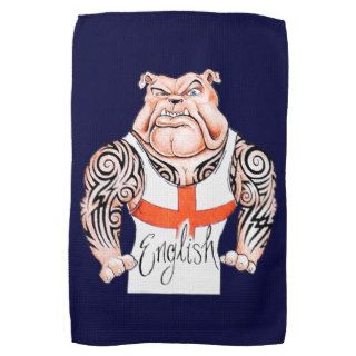 English Bulldog with Tribal Tattoo on Arms Kitchen Towel