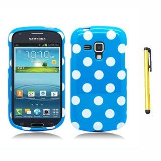 Hard Plastic Snap on Cover Fits Samsung i407 Galaxy Amp White Polka Dots Light Blue + A Gold Color Stylus/Pen Aio wireless Cell Phones & Accessories