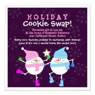 Holiday Cookie Swap Happy Snowmen Invitation