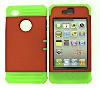 For Apple Iphone 4 4s Non Slip Orange Impact Case + Lime Green Rubberized Skin Accessories Cell Phones & Accessories