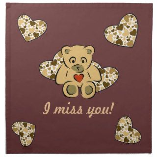 "I miss you" Teddy Bear Napkin