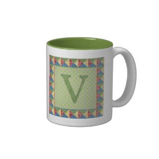 Letter V 'Fabric Quilt' Style Initial and Pattern Mug