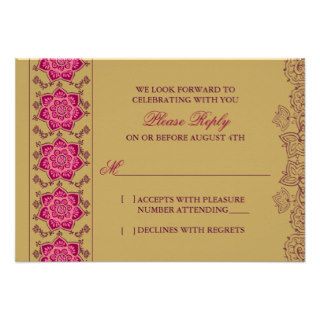 Henna Raisin Pink Gold Indian Wedding RSVP Reply Announcement
