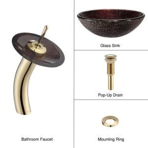 KRAUS Vessel Sink in Callisto with Waterfall Faucet in Gold C GV 570 12mm 10G