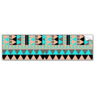 Abstract Peach Teal Gray Geometric Aztec Triangles Bumper Stickers