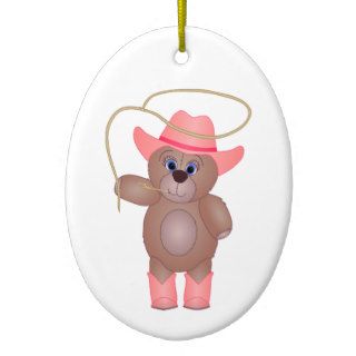 Girly Pink Cowgirl Teddy Bear Cartoon Mascot Ornaments