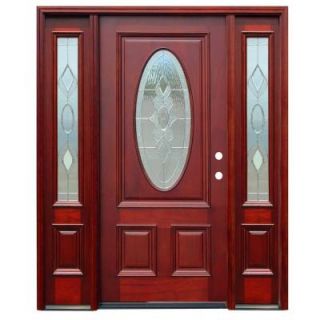 Pacific Entries Strathmore Traditional 3/4 Lite Stained Mahogany Wood Entry Door with 14 in. Sidelites M64STML413