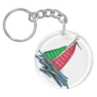 Red and Green Christmas Sailboat Keychain