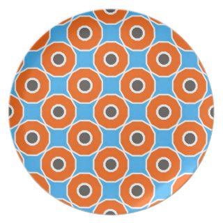 Cute Orange Circle Pattern On A Blue Background Plate