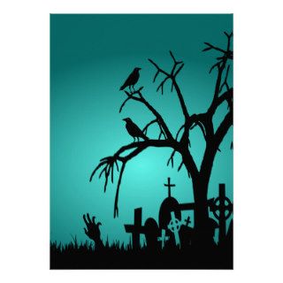 Graveyard Halloween Party Invitation   turquoise
