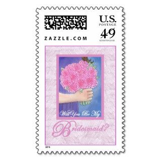 "Will you Be My Bridesmaid?" Pink Bouquet Postage Stamps