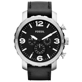 Fossil Men's 'Nate' Chronograph Black Leather Strap Watch Fossil Men's Fossil Watches