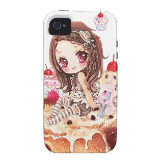 Cute girl and bunny sitting on kawaii cakes Case Mate iPhone 4 covers