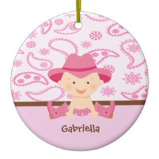 Cute Baby Cowgirl in Pink Sitting Ornament