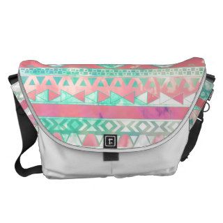 Girly Aztec Pattern Pink Turquoise Watercolor Courier Bags