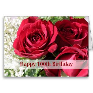 100th Birthday   Red roses Card