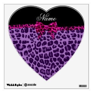 Personalized name purple leopard print pink bow wall skins