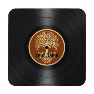 Brown Tree of Life Personalized Vinyl Record Drink Coaster