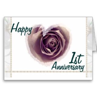 1st Wedding Anniversary   Purple Rose Heart Greeting Card