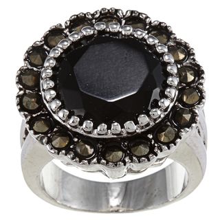 Marcasite and Round Jet stone Crystal High polish Silvertone Ring City Style Crystal, Glass & Bead Rings