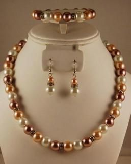 Cream, Beige and White Glass Pearl Bead Jewelry Set Jewelry Sets