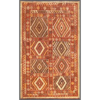 Afghan Hand knotted Mimana Kilim Red/ Gray Wool Rug (5' x 7'10) 5x8   6x9 Rugs