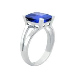 10k Gold Emerald cut Synthetic Sapphire Contemporary Split Shank Ring Gemstone Rings