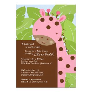 Pink Giraffe Baby Shower Invitation