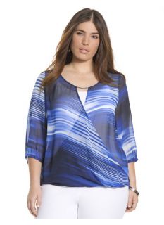 Lane Bryant Plus Size Printed surplice blouse     Womens Size 14/16, Cobalt