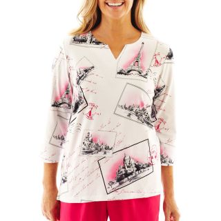 Alfred Dunner Letters From Paris Postcard Print Knit Top   Petite, Womens
