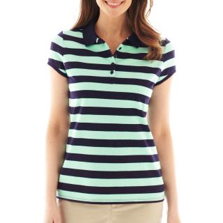 LIZ CLAIBORNE Short Sleeve Striped Polo Shirt, Green