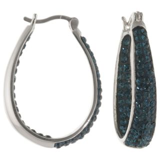 Blue Crystal Hoop Earrings Sterling Silver, Womens