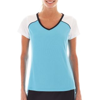 Made For Life Short Sleeve Colorblock Mesh Tee, Blue/Black/White, Womens