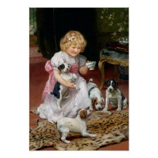 Tea Time for Fox Terrier Puppies Vintage Dog Print
