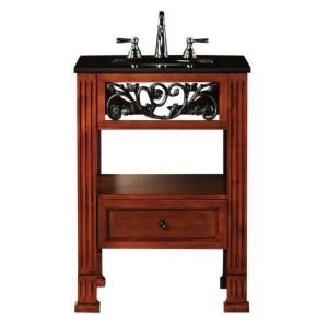 Home Decorators Collection Maple 25 in. W Vanity in Dark Cherry with Granite Vanity Top in Black 0900200120