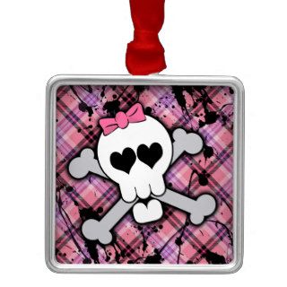 Pink Skull and Crossbones with Hearts and Bow Ornaments