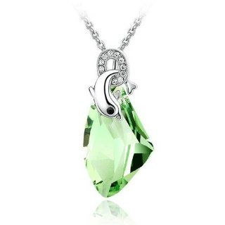 Atlas Jewels Bridal Style Austrian Solitaire Crystal Dolphin Pendant Necklace Dolphin Green Jewelry