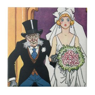 Vintage Wedding, Bride Groom, May December Romance Ceramic Tiles