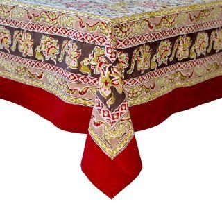 Caravan by Couleur Nature Malini Tablecloth, 71 inches by 71 inches, Red/Green  