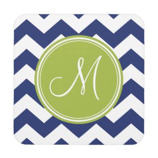 Chevron Pattern with Monogram   Navy Lime Drink Coasters