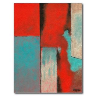 Abstract Art Painting Aqua Red Black Post Card